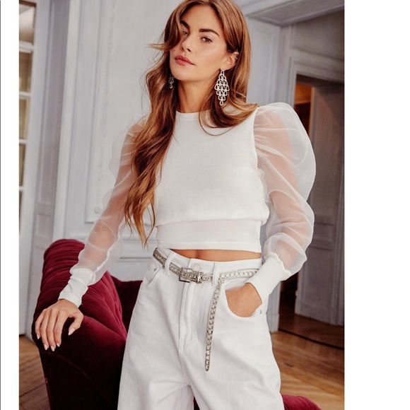 Nasty Gal Tops - Sheer Organza Puff Sleeve Cropped Top